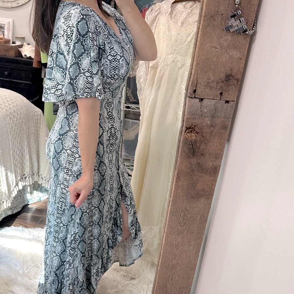 fab'rik High Low Snake Print Dress in Black and Gray size small